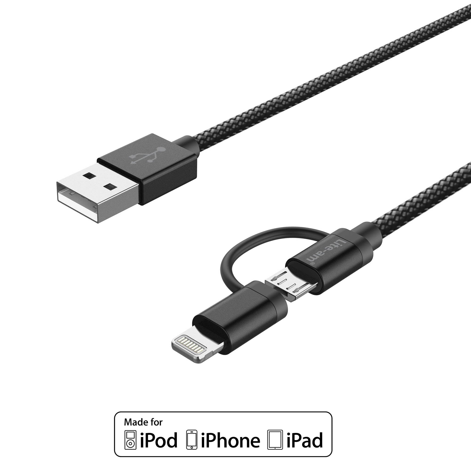 Apple MFI Lightning & Micro 2 in 1 Charging Sync USB Connector Cable