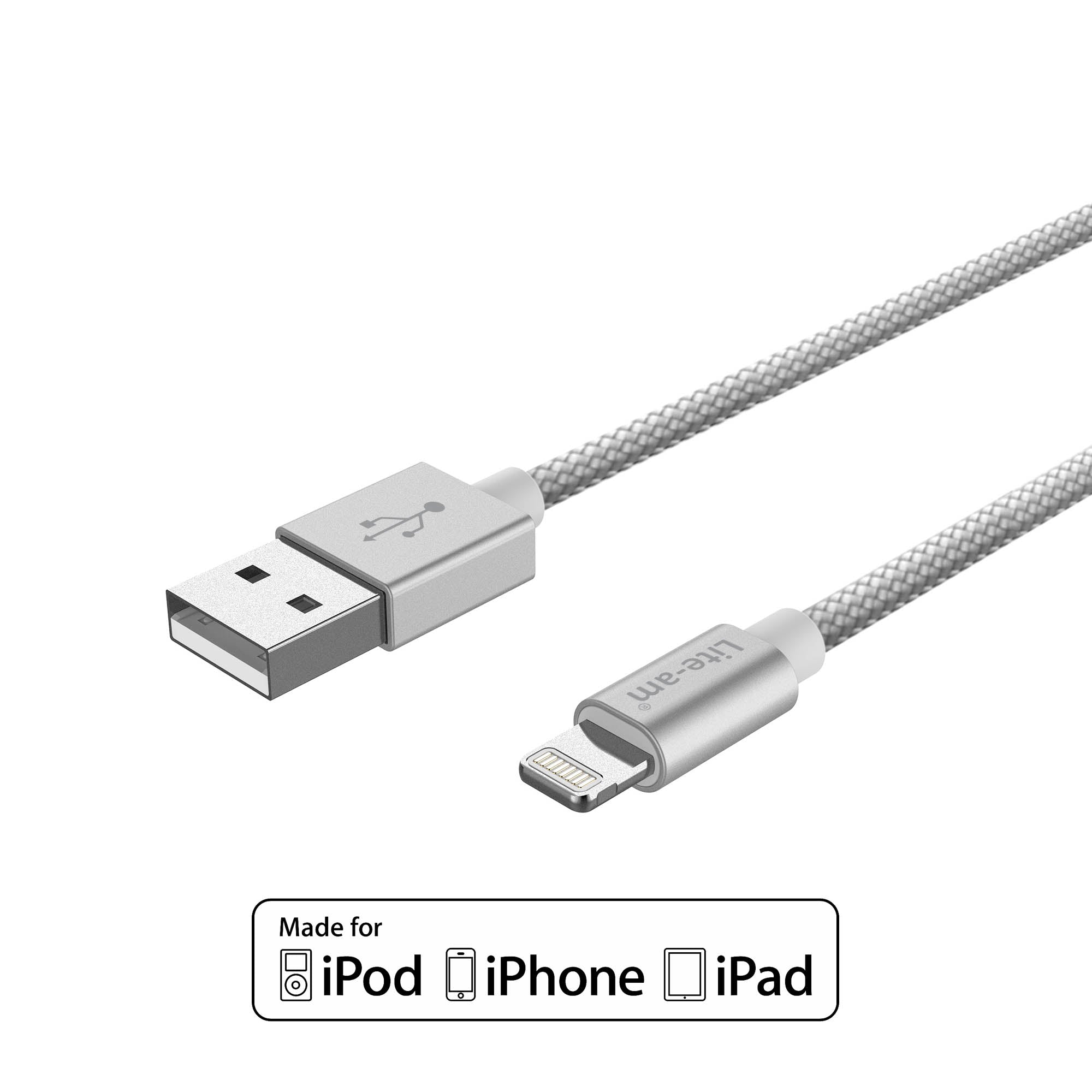 Apple iPhone iPad MFi Certified Lightning USB Fast Charge and Sync Cable Silver